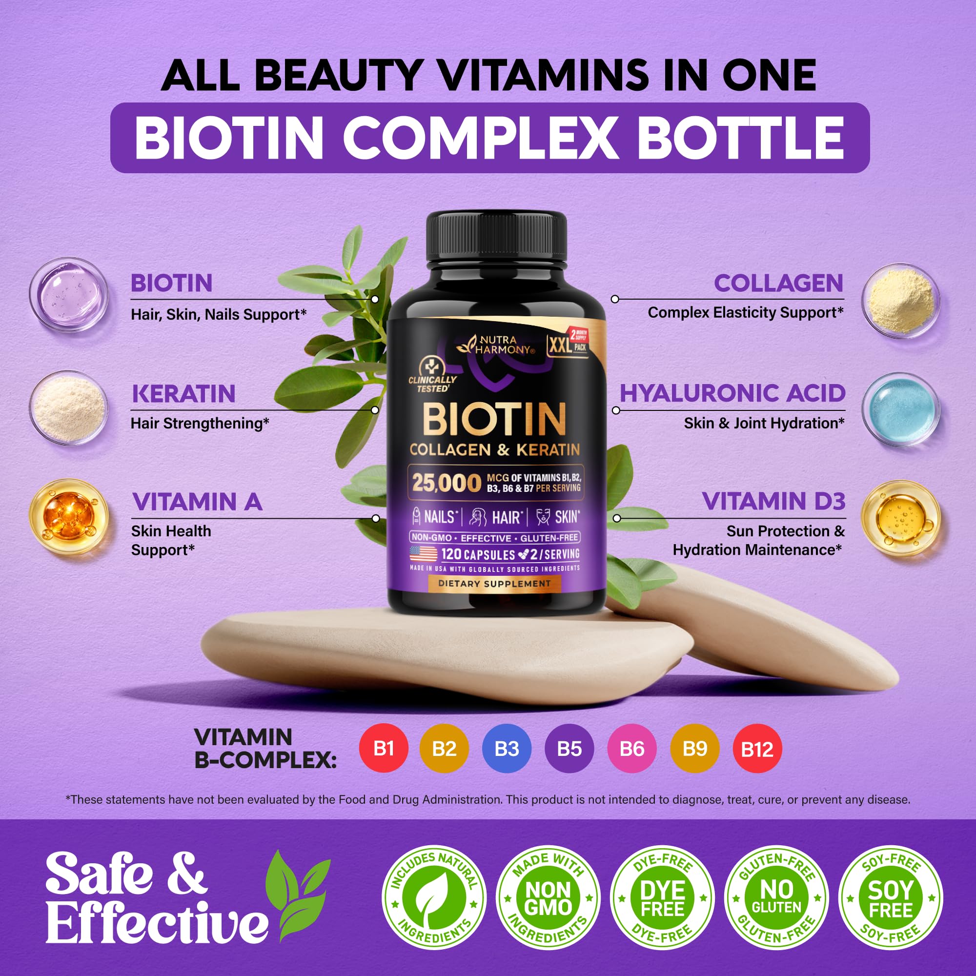 nutrition facts label close-up highlighting nutraharmony full B-complex information