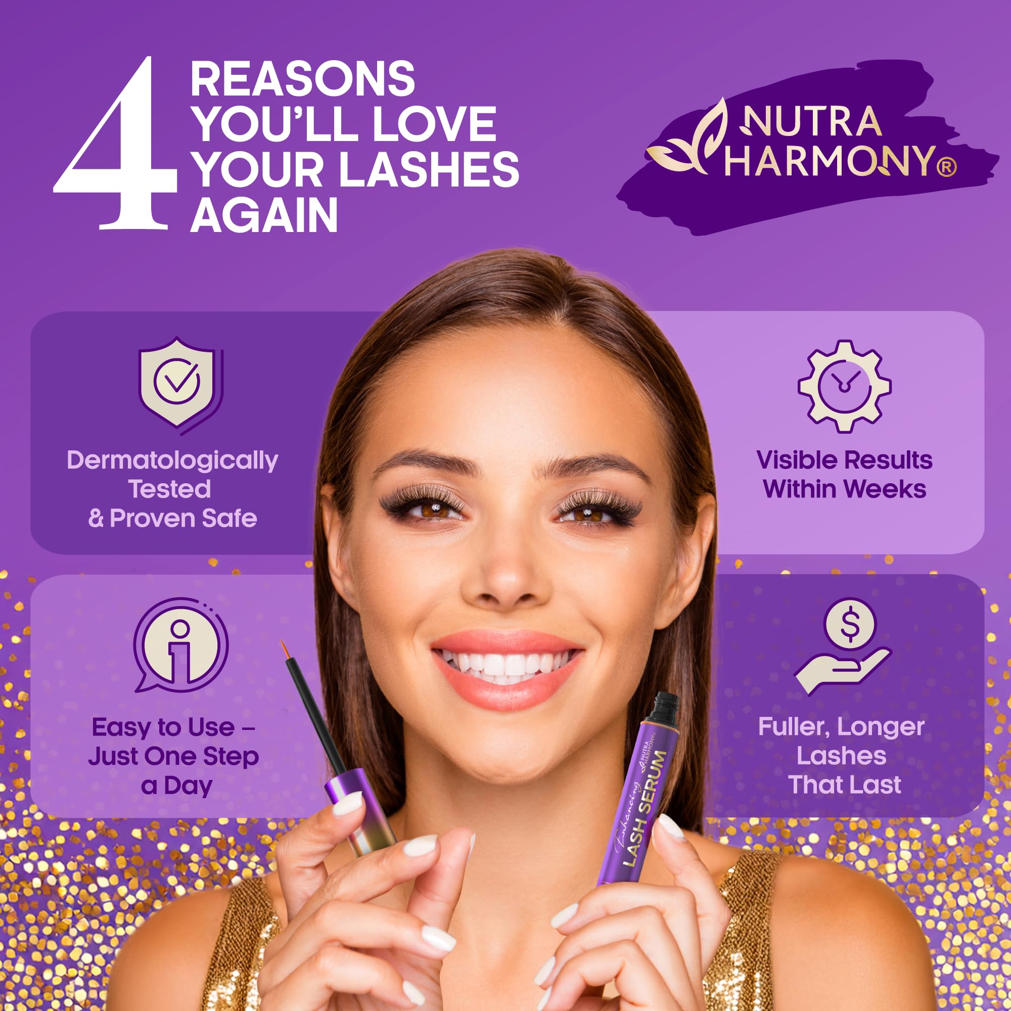 NutraHarmony Lash Serum daily use for at home lash care