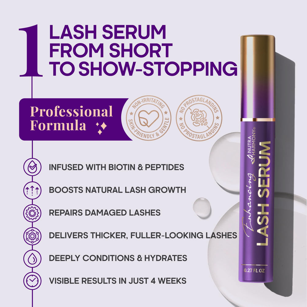 NutraHarmony Lash Serum keratin ingredients highlighting lash resilience