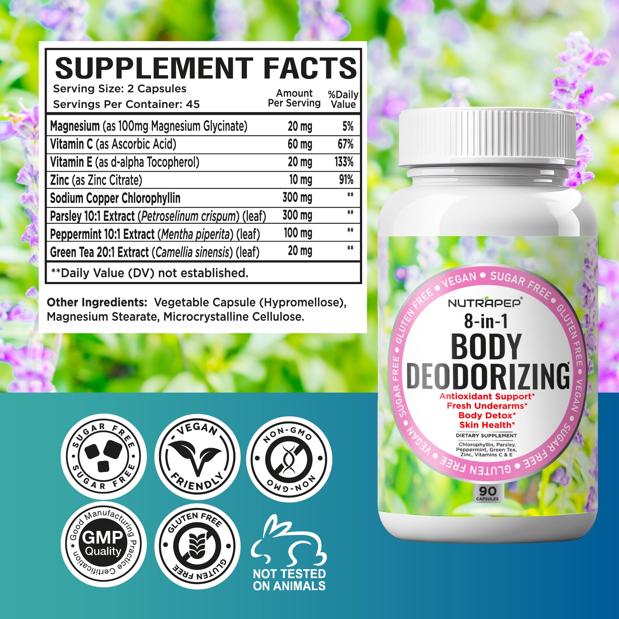 NutraPep capsules taken with meals shown for consistent internal freshness