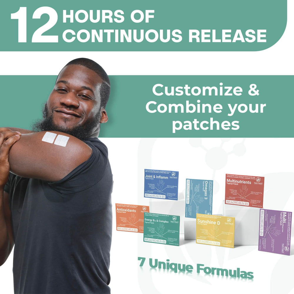 NUTRI-PATCH wearable patch on arm presents convenient, pill-free wellness
