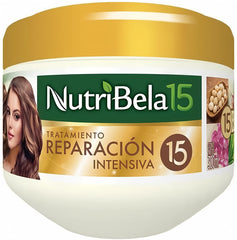 Nutribela 15 Intensive Repair bottle showing detangling and shine benefits