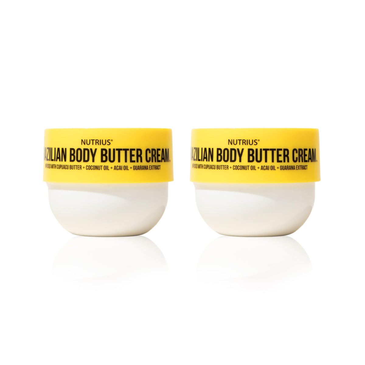 Nutrius Brazilian Body Butter 2-Pack packaging showcases smooth, non-greasy hydration