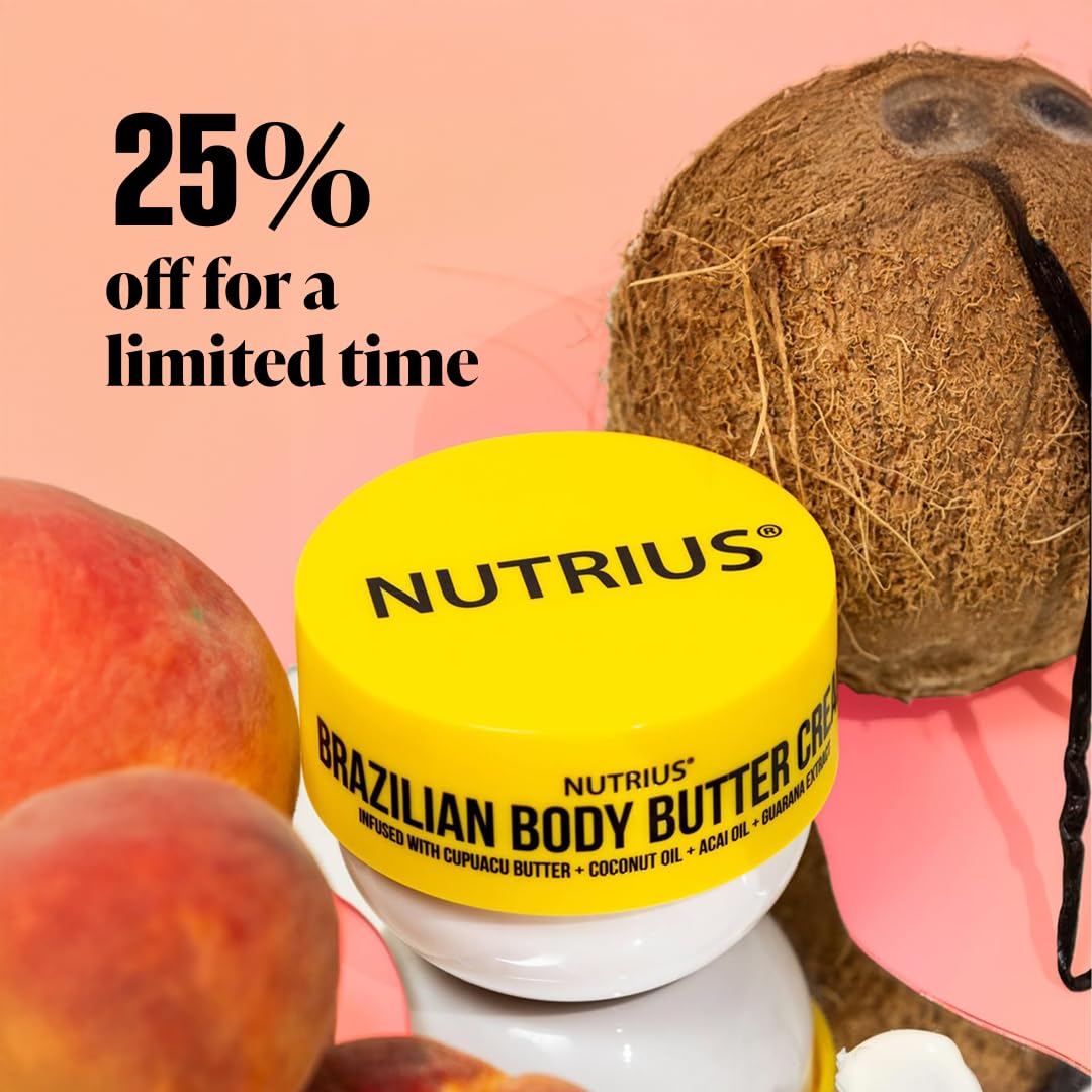 Nutrius Brazilian Body Butter Cream jar close-up highlighting nourishing formula