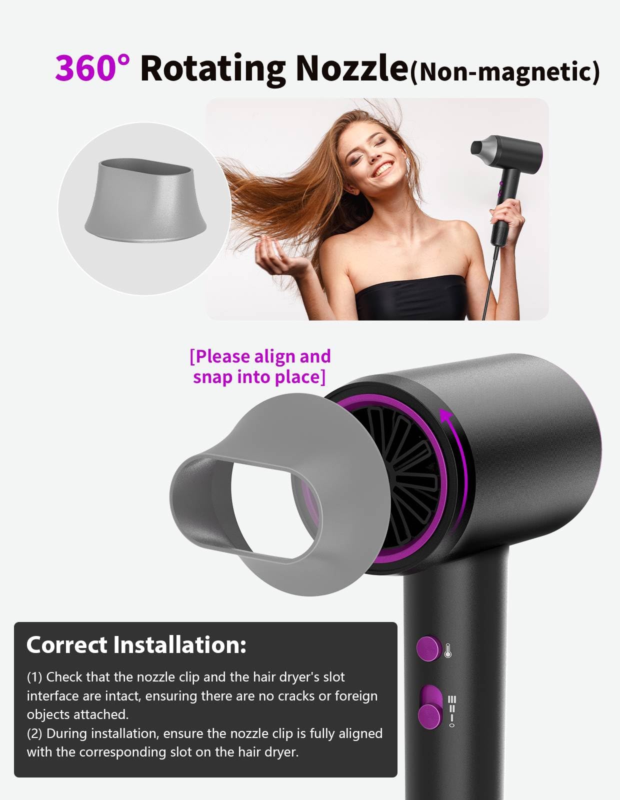 NUTROMO hair dryer low-noise operation demo for quieter mornings and effortless use.