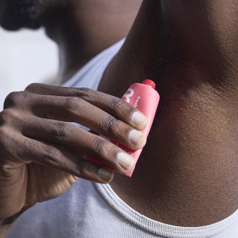 Nuud cream deodorant texture close-up demonstrates smooth application