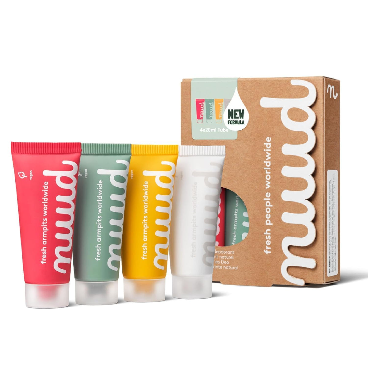 Nuud Family Pack packaging shows four 20ml tubes for long-lasting freshness