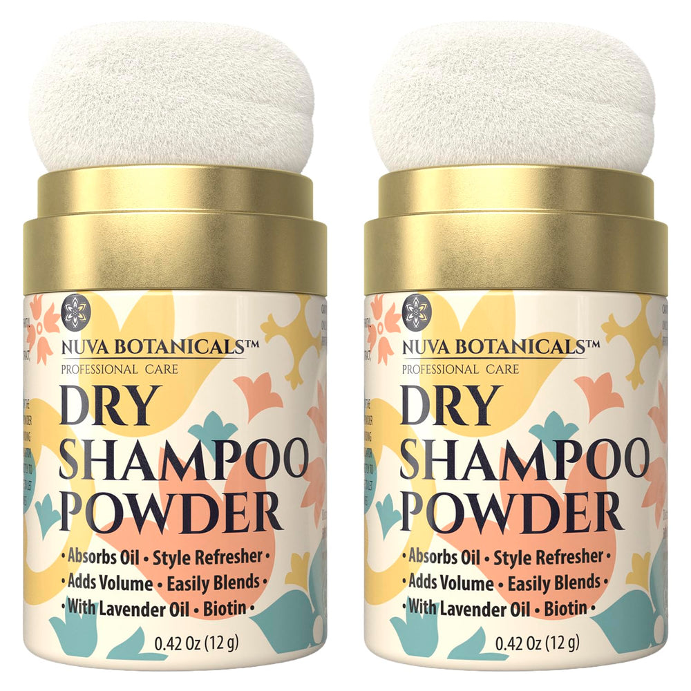 Nuva Botanicals dry shampoo 2pc front view for quick oil absorption on the go