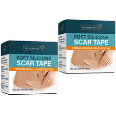 NUVADERMIS silicone scar tape roll 120in-1-5in shown for discreet scar coverage and flexible wear.
