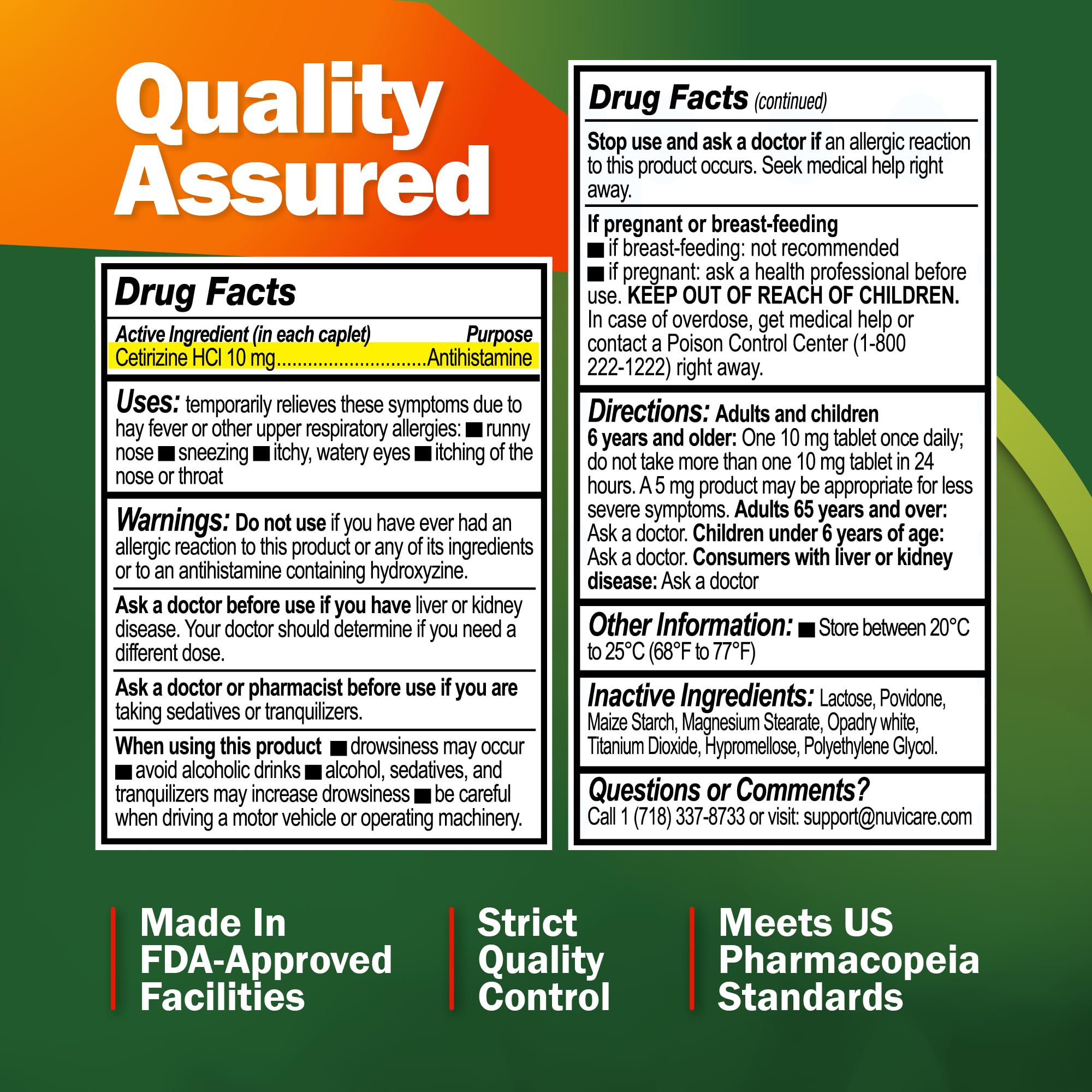 NUVICARE quality standards manufacturing seal on packaging