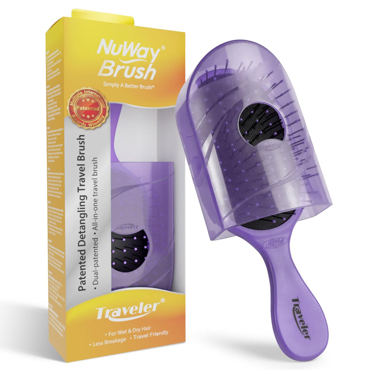 NuWay 4HAIR Traveler Brush Lavender in protective case on the go