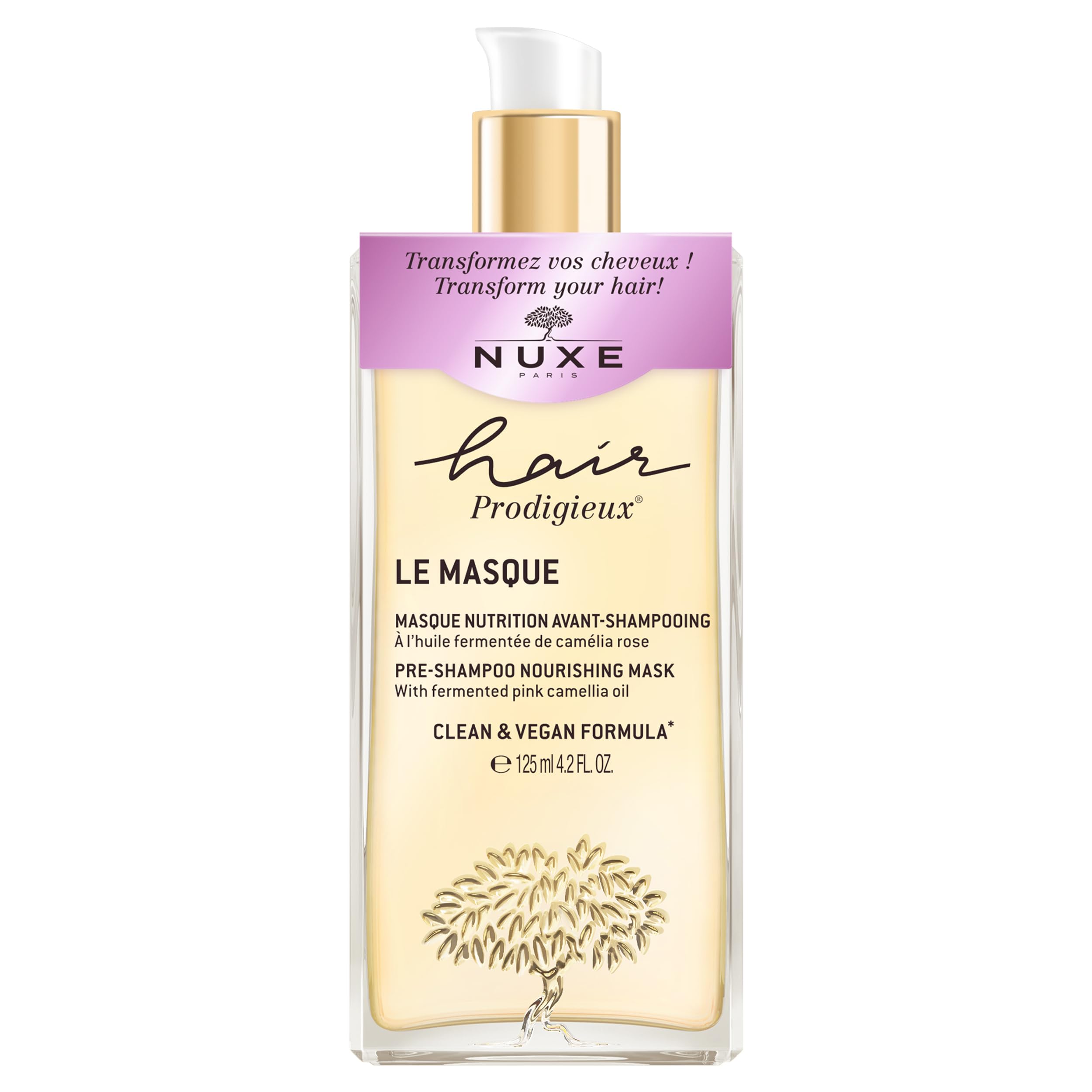 Nuxe Hair Prodigieux pre-shampoo mask bottle ready for pre-wash nourishment