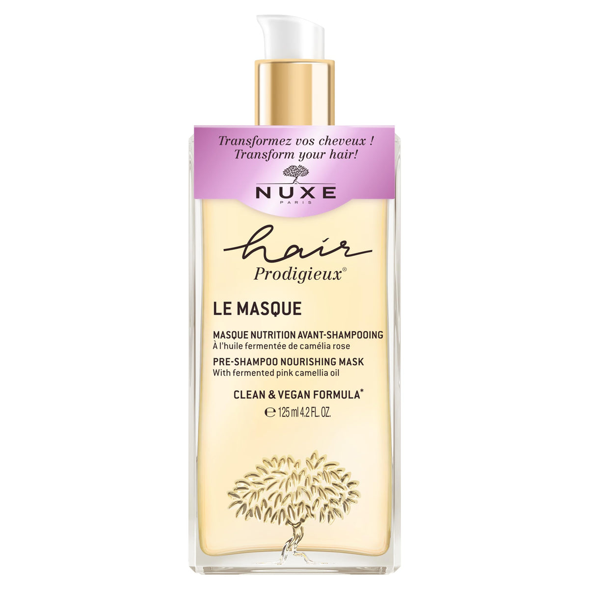 Nuxe Hair Prodigieux pre-shampoo mask bottle ready for pre-wash nourishment