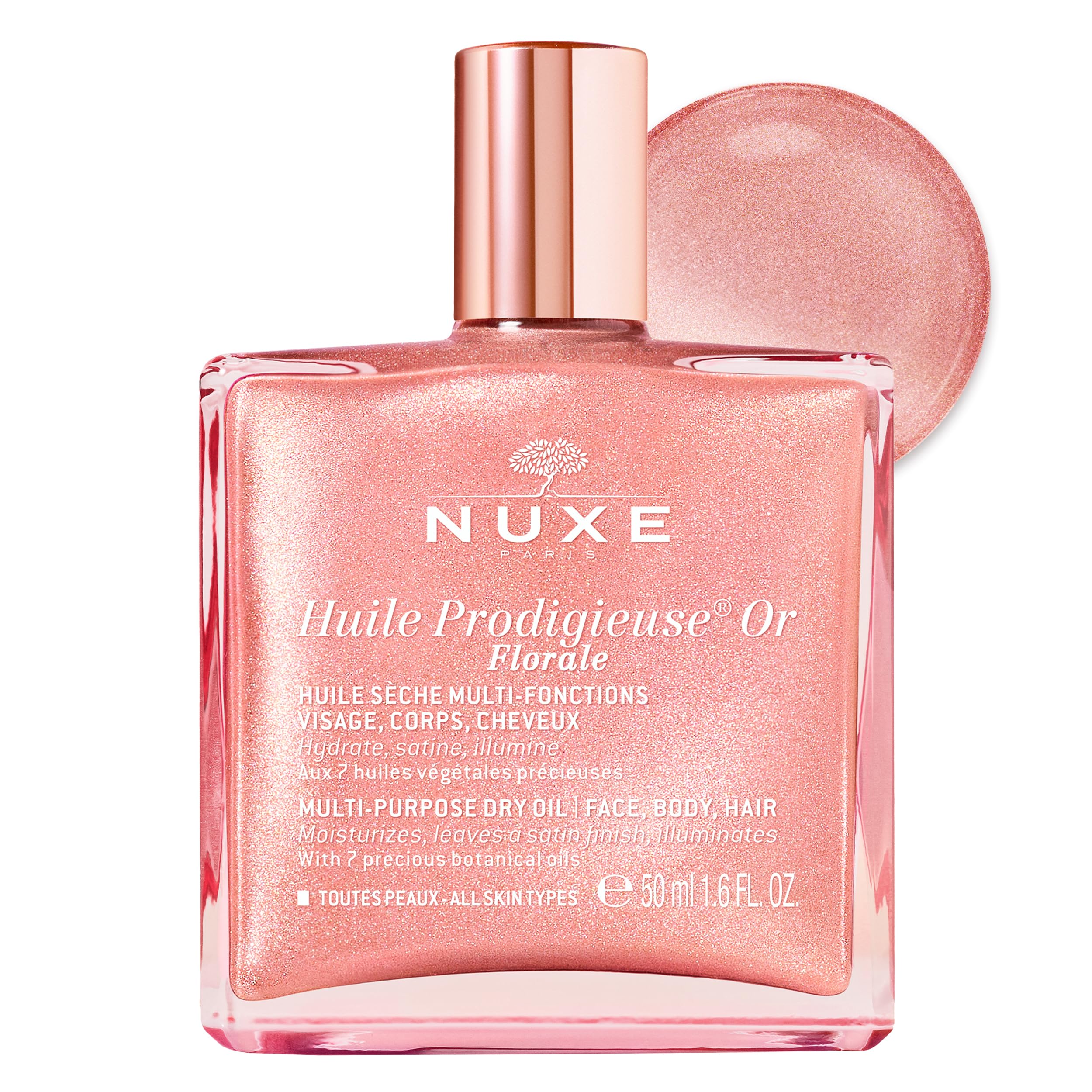 Nuxe Huile Prodigieuse Floral bottle close-up showing luxurious packaging and radiant glow