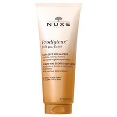 Nuxe Prodigieux Beautifying Lotion bottle close-up for silky daily hydration.