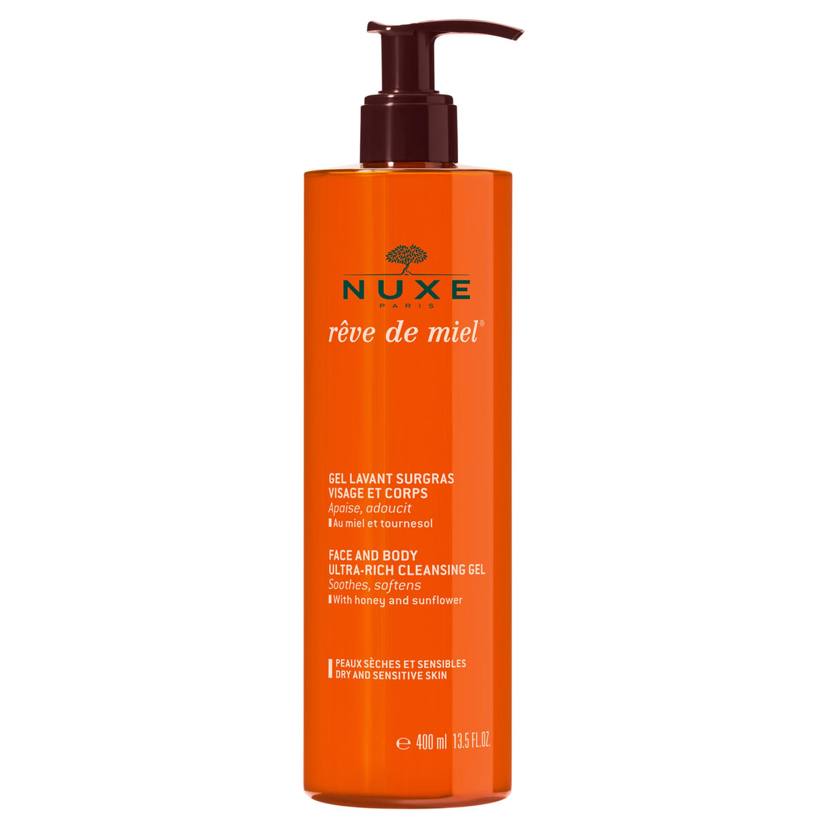 Nuxe Reve de Miel bottle pour with honey-infused cleansing for sensitive skin