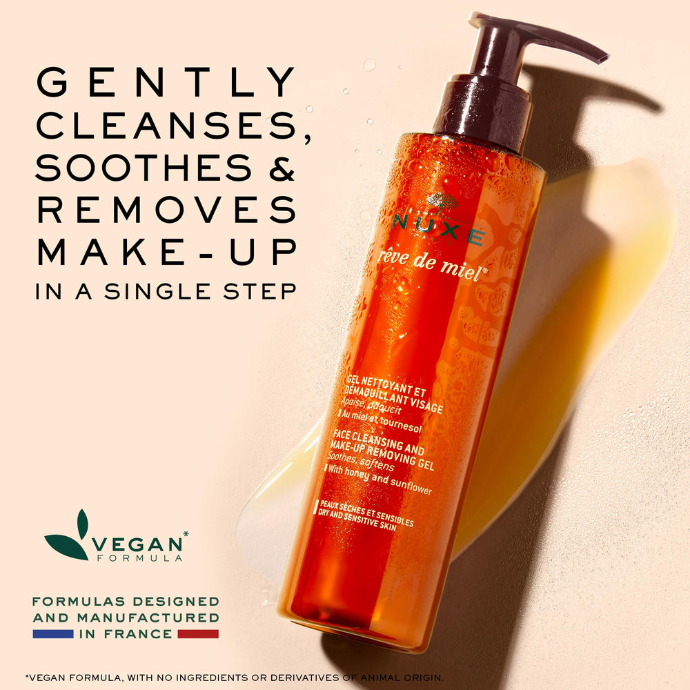 NUXE Rêve de Miel texture application on skin for a soothing cleansing ritual.