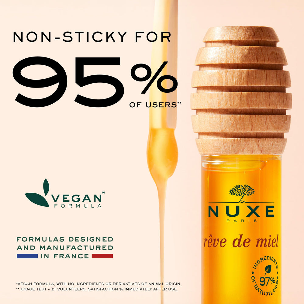 Nuxe Rêve de Miel lip gloss packaging highlights premium French craftsmanship.