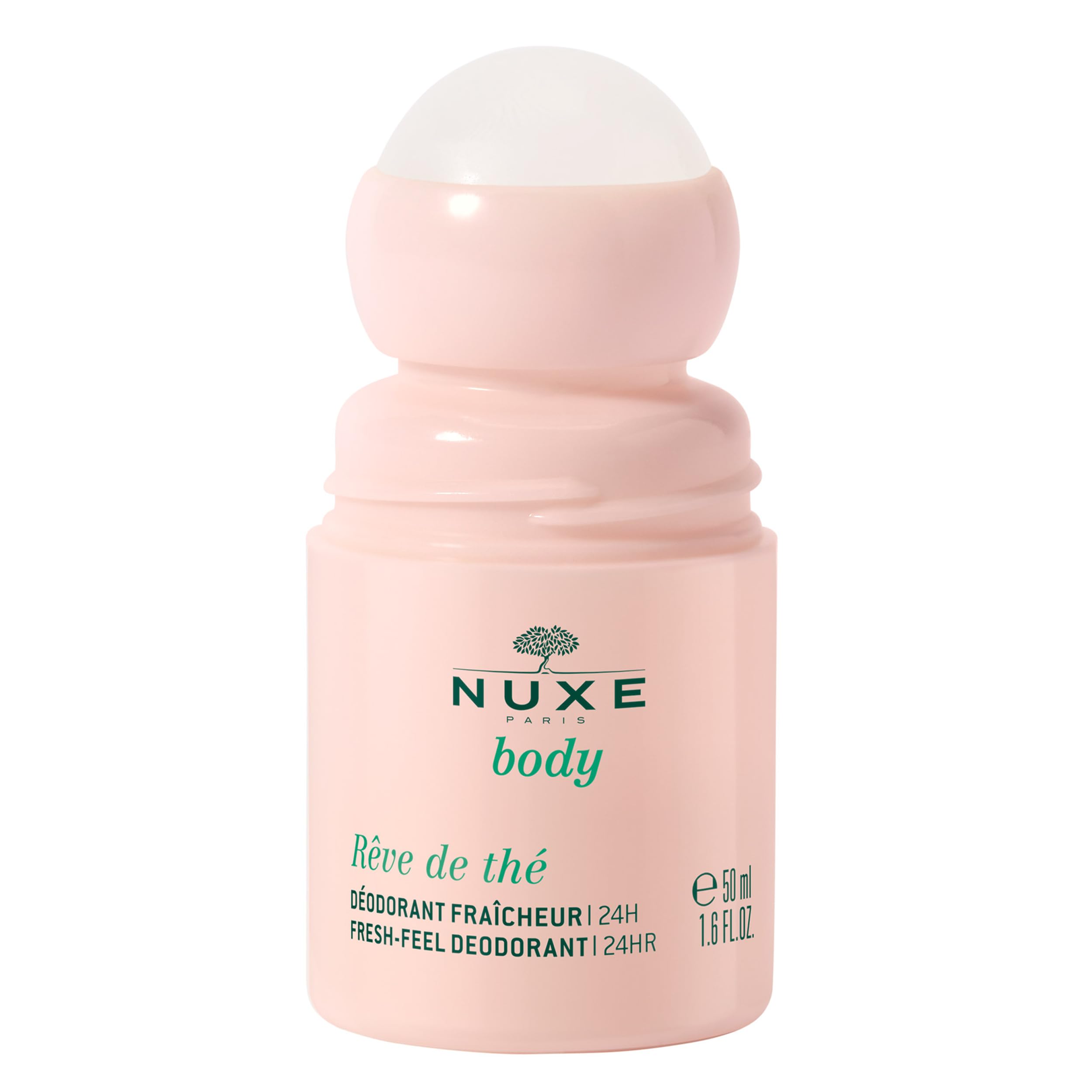 Nuxe Rêve de Thé roll-on bottle close-up showing smooth texture for all-day freshness.