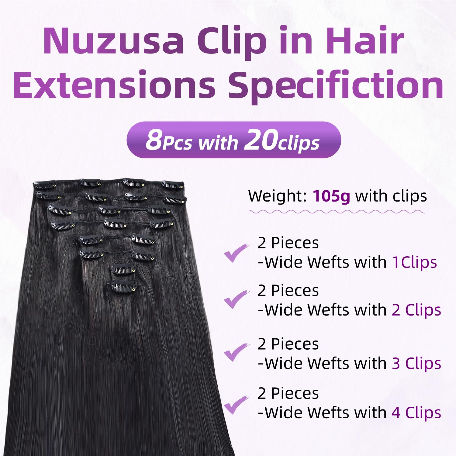 Nuzusa clip-in extensions back view for added volume