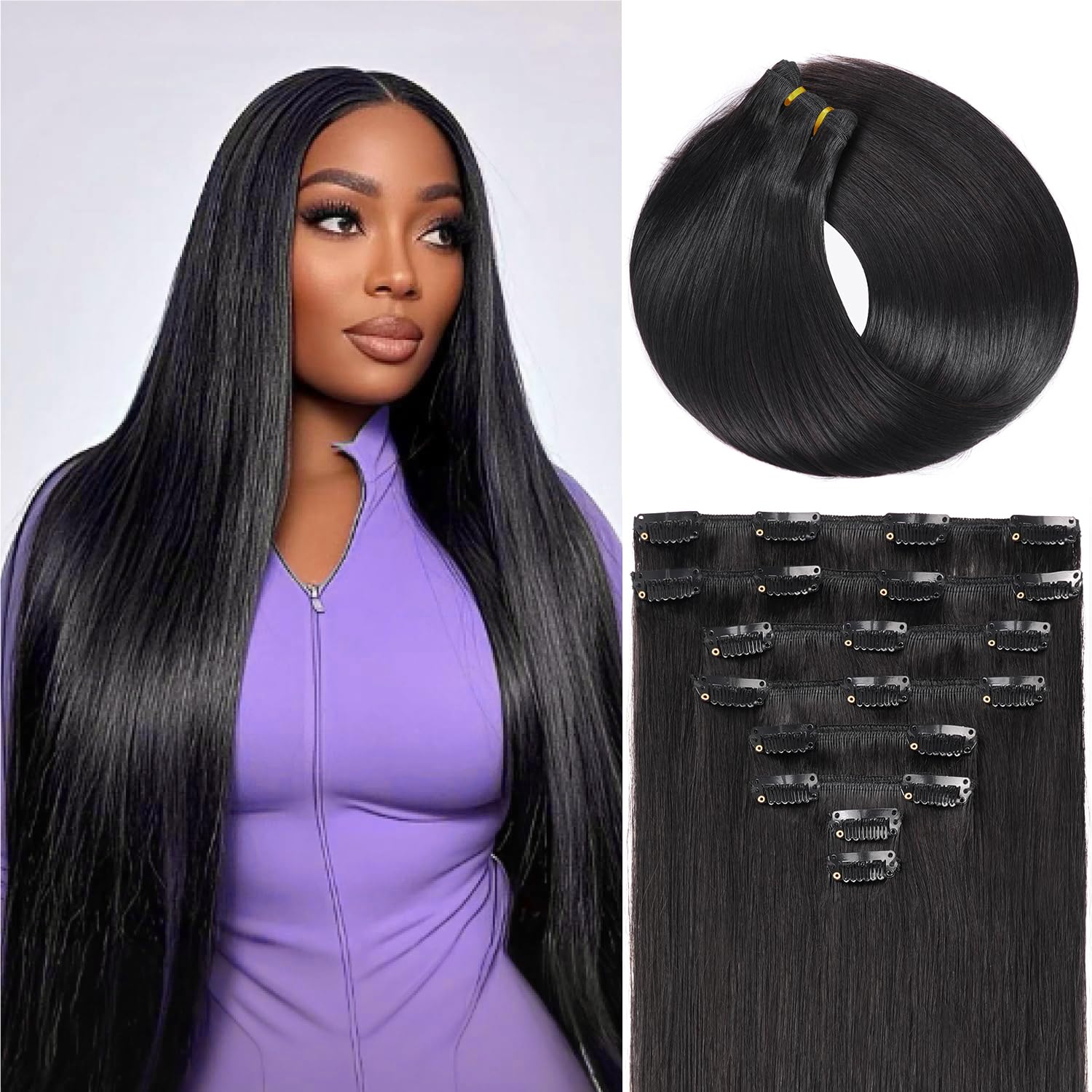 Nuzusa clip-in extensions front view for natural length enhancement