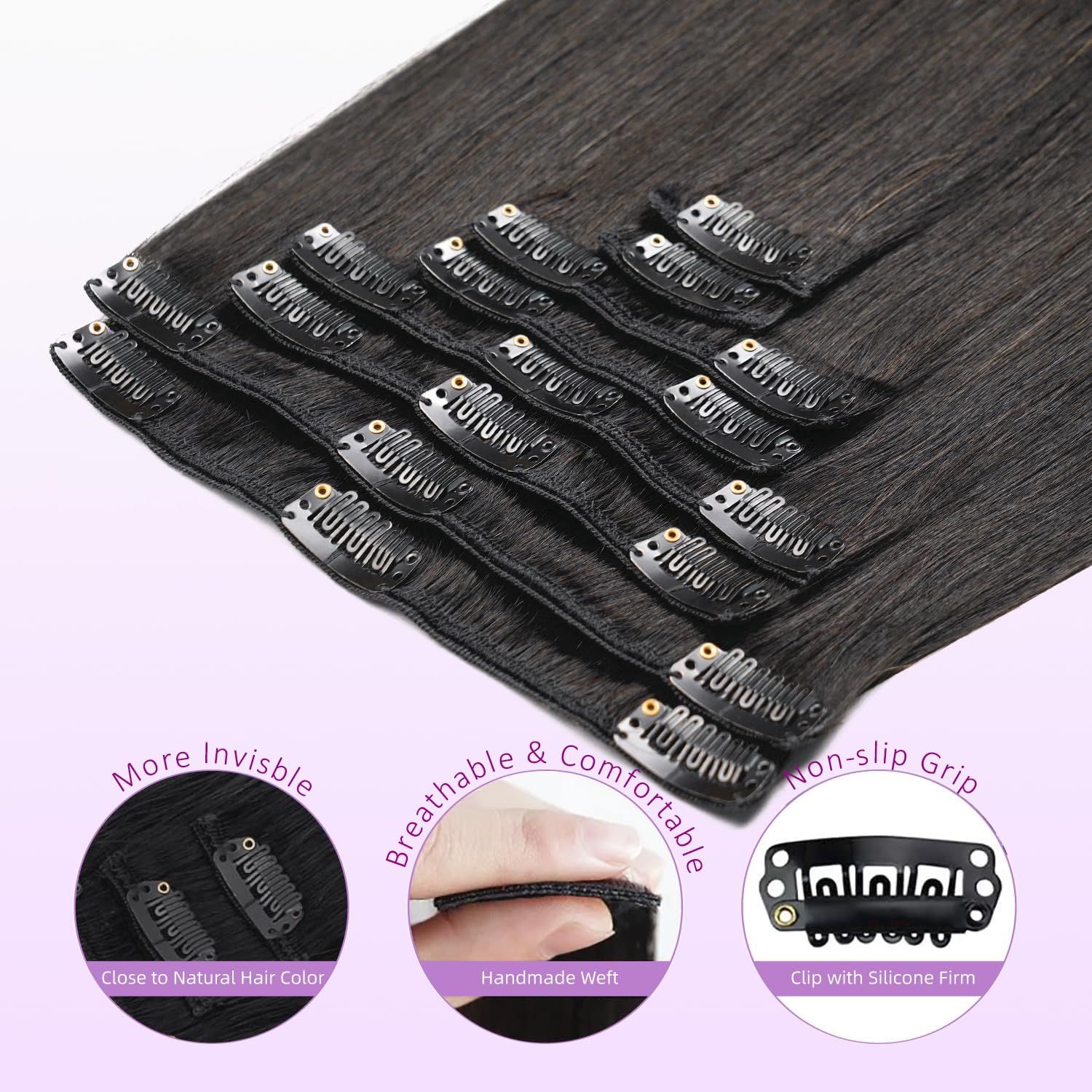 Nuzusa extensiones clip en cabello natural, sin químicos para peinados duraderos.