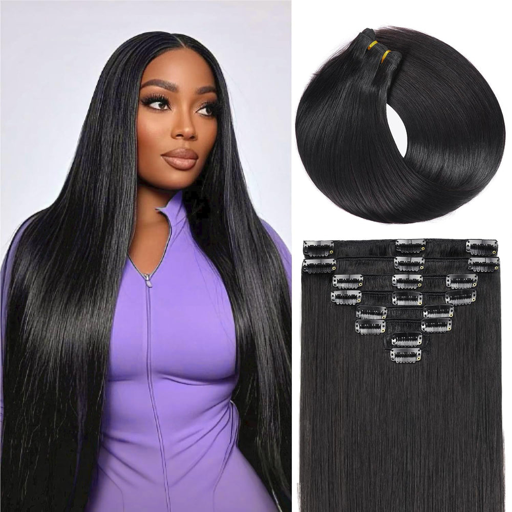 Nuzusa extensiones clip en pelo humano real para aumentar longitud y naturalidad.