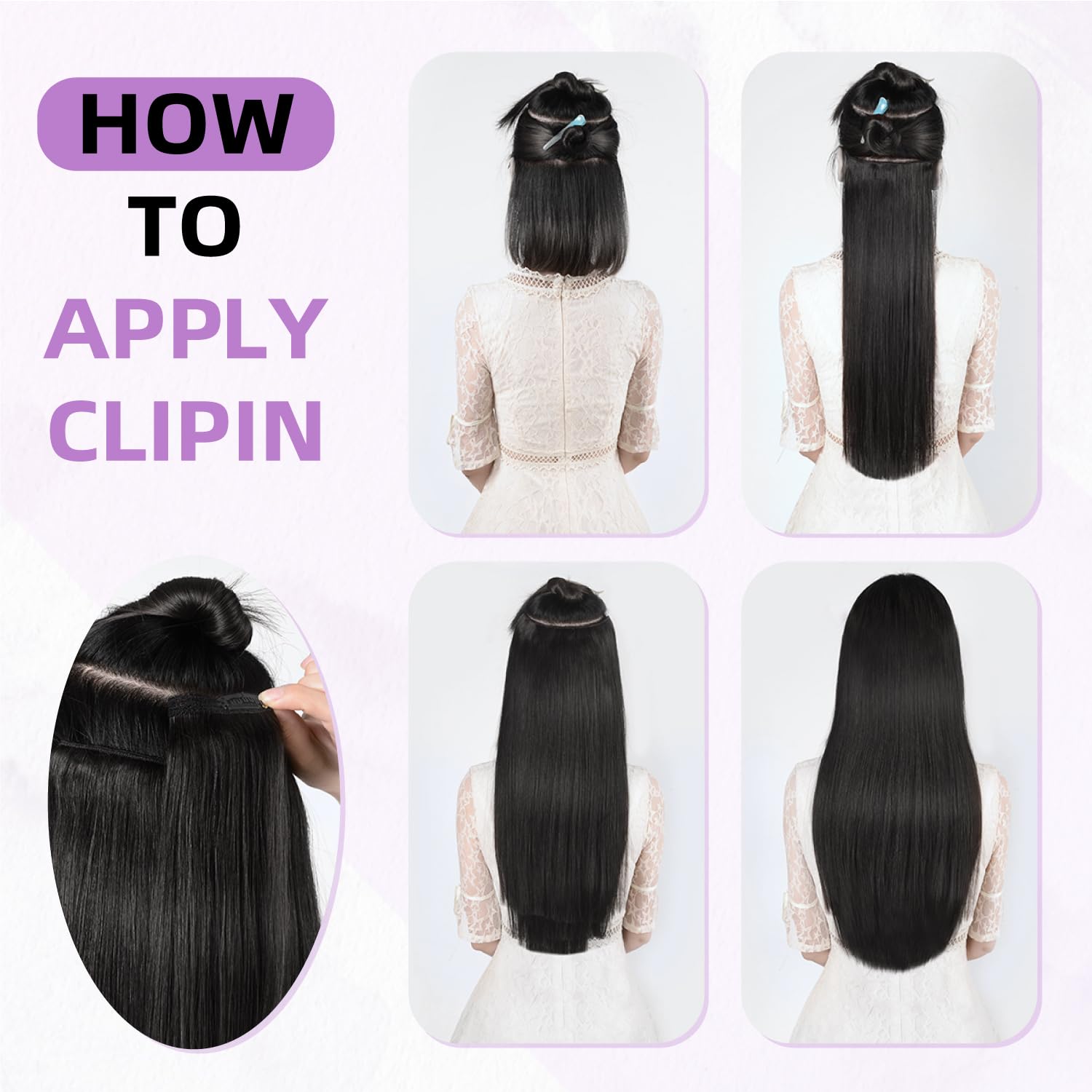 Nuzusa extensiones con clips, cómodo de usar y seguro con diferentes estilos.
