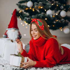 NVENF holiday headband showcases rhinestones and plaid pattern for party-ready outfits