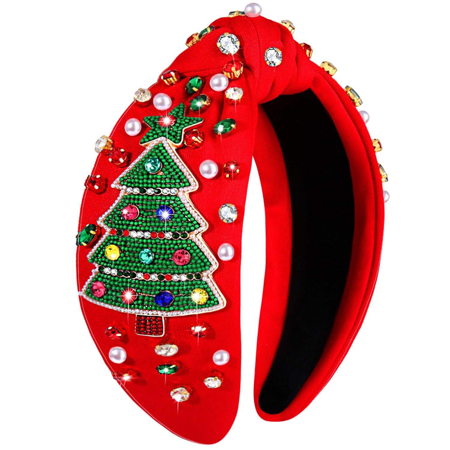NVENF women's jeweled headband with crystal pearls and knot detail for festive styling