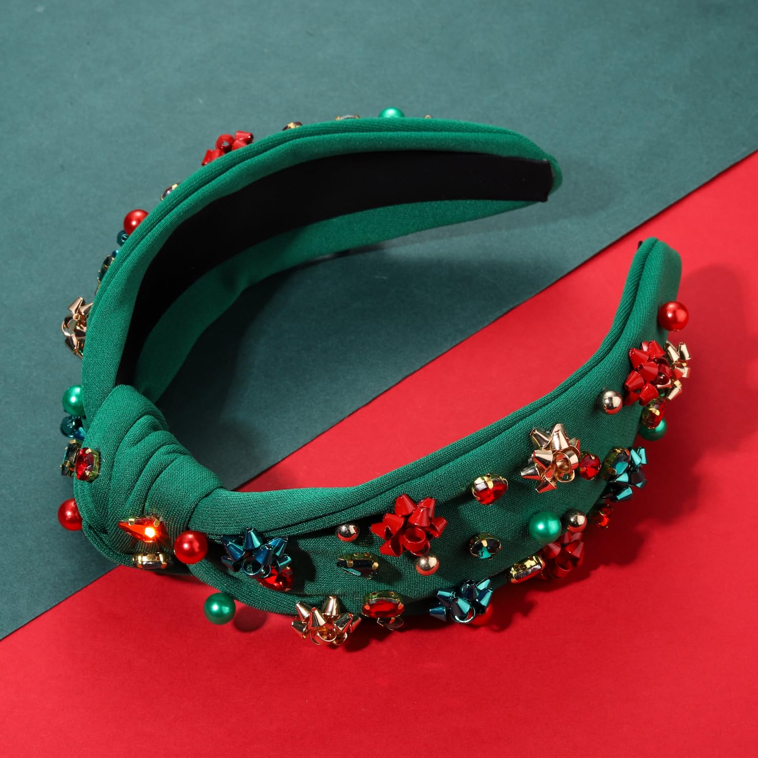 NVENF jeweled plaid headband plaid pattern closeup showcases festive texture