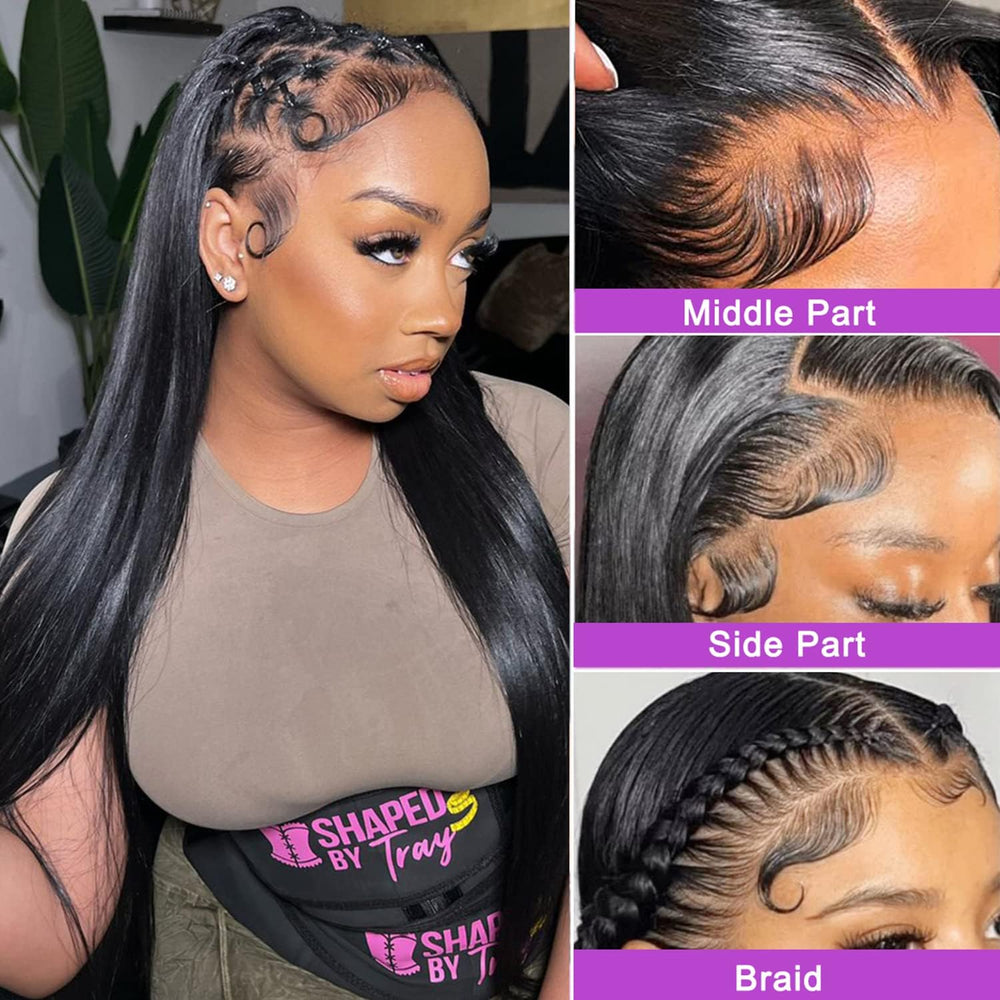 NVL straight lace front wig lace close-up highlights 13x4 transparent lace