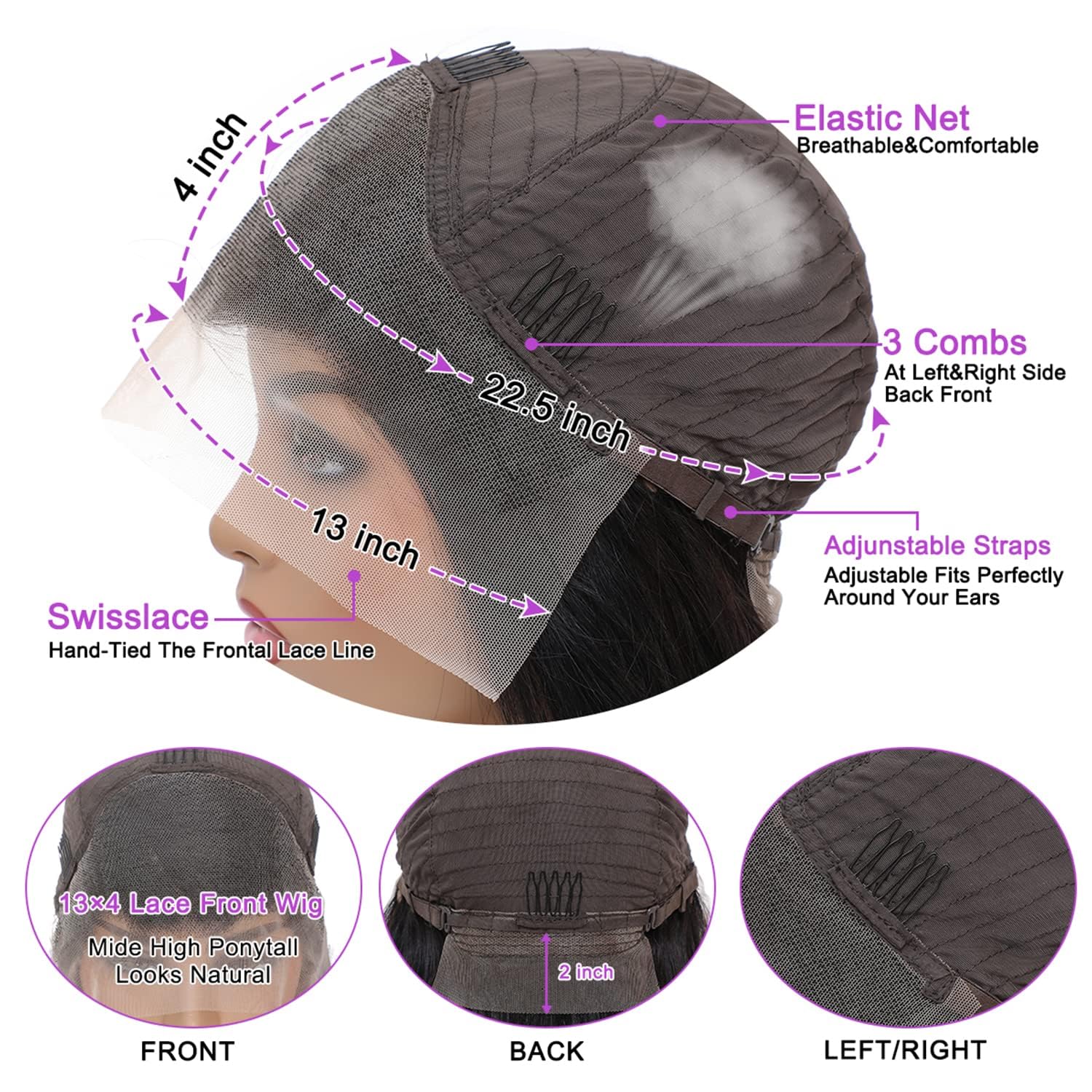 NVL straight lace front wig back lace supports ponytails for versatile styling