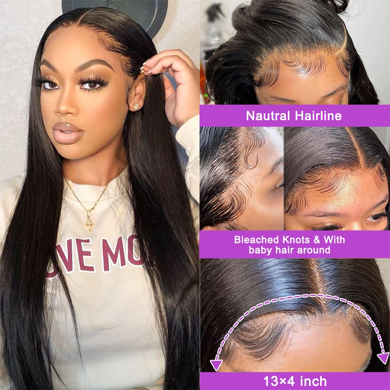 NVL straight lace front wig glueless cap with adjustable straps for comfortable wear