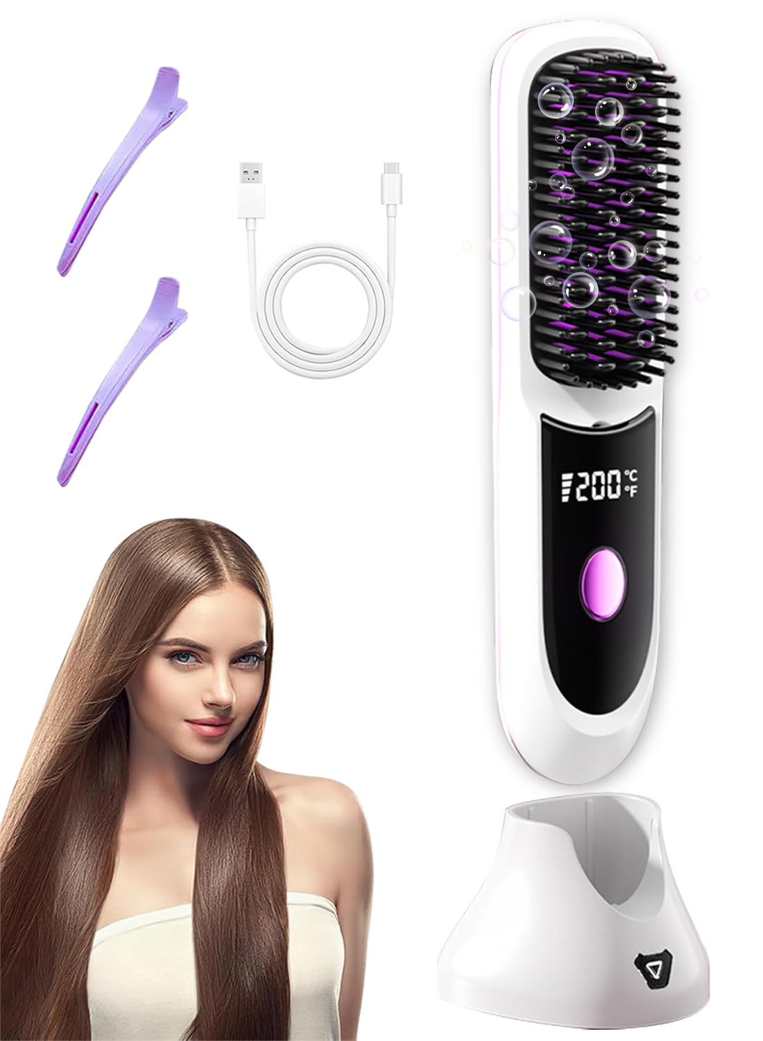 Nvnvske Go Brush Pro cordless straightener white front view for quick, versatile on-the-go styling
