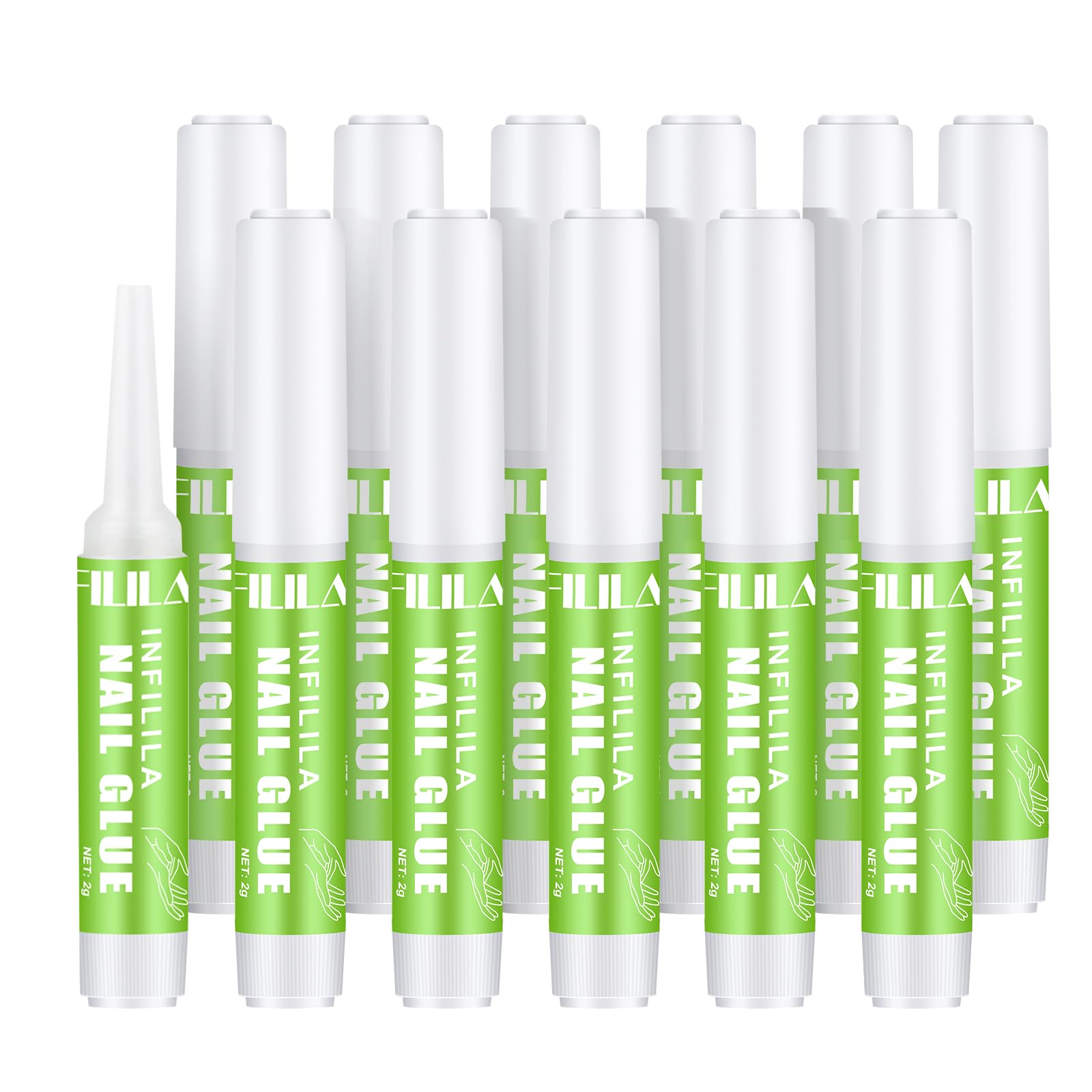 NXJ INFILILA nail glue kit closeup, 12 tubes for DIY and salon use