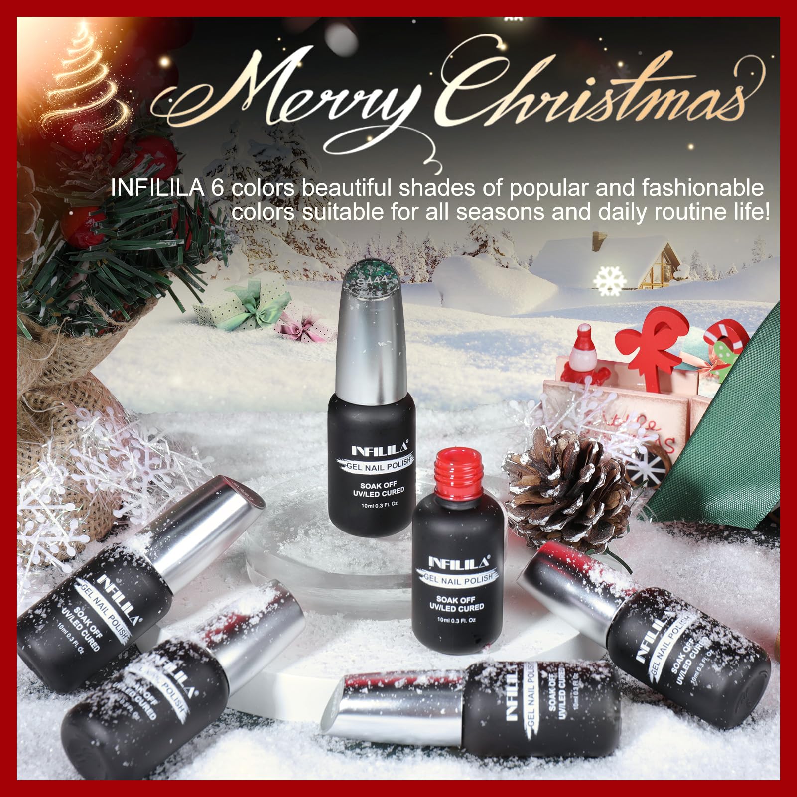 NXJ INFILILA Red bottle provides classic holiday shade with smooth coverage for elegant nails.