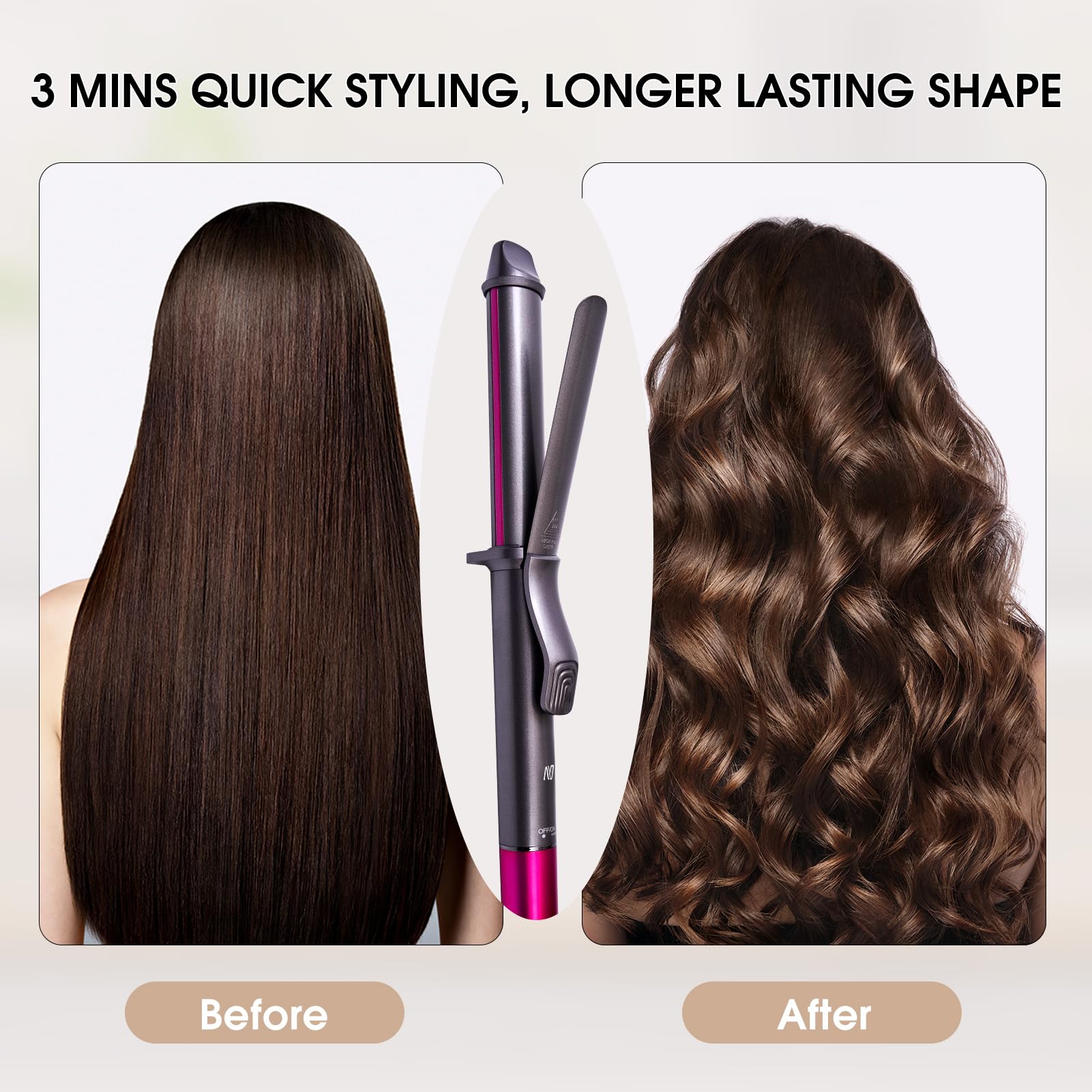 Nycoba curling iron supports 100-240V worldwide voltage for travel-ready styling.