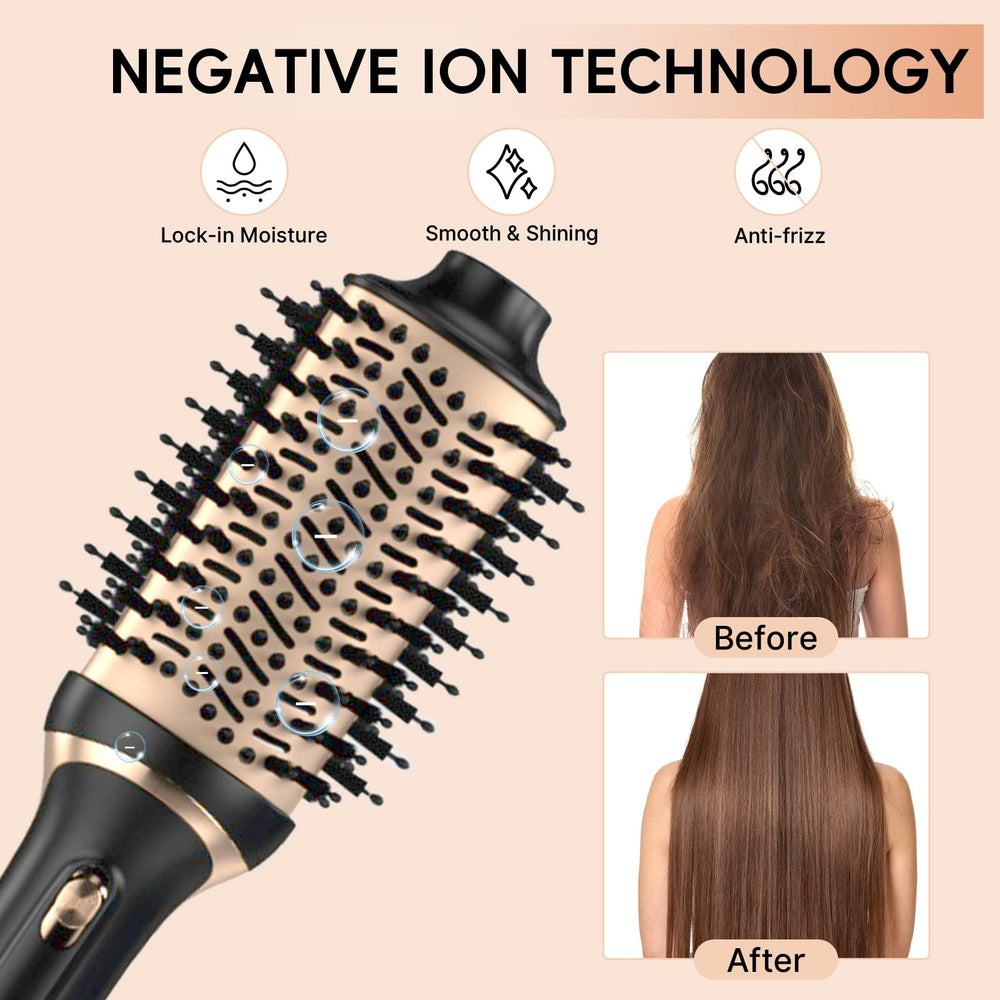Nycoba hair dryer brush set on countertop emphasizing compact 1200W design for travel-ready styling