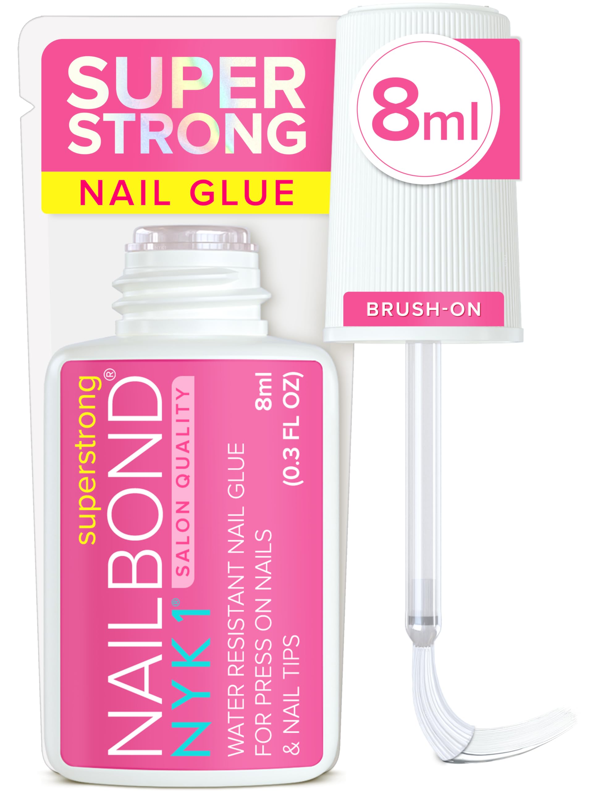 NYK1 NailBond brush-on glue bottle—precise application, strong adhesion.