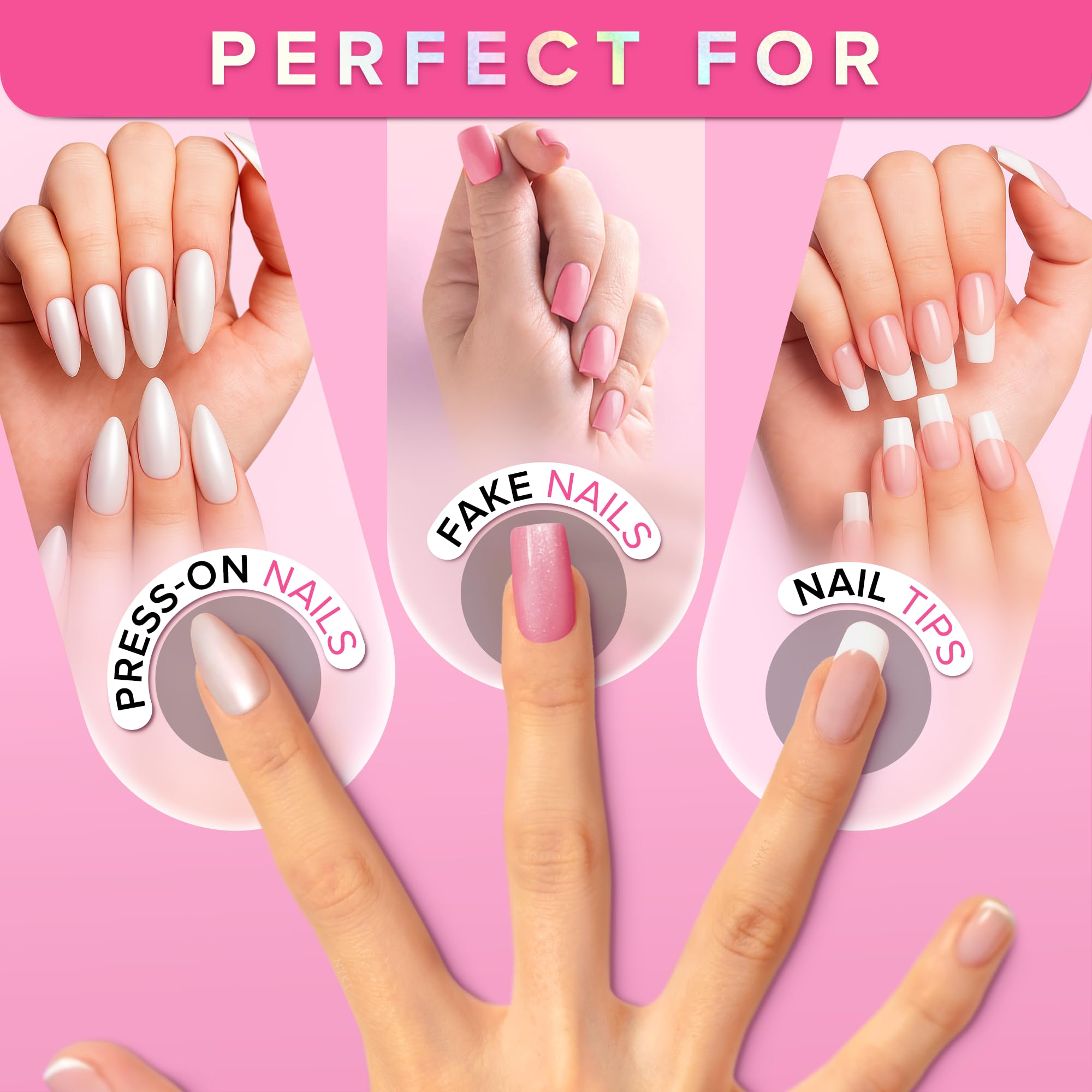 NYK1 NailBond water-resistant glue—durable wear on nails.
