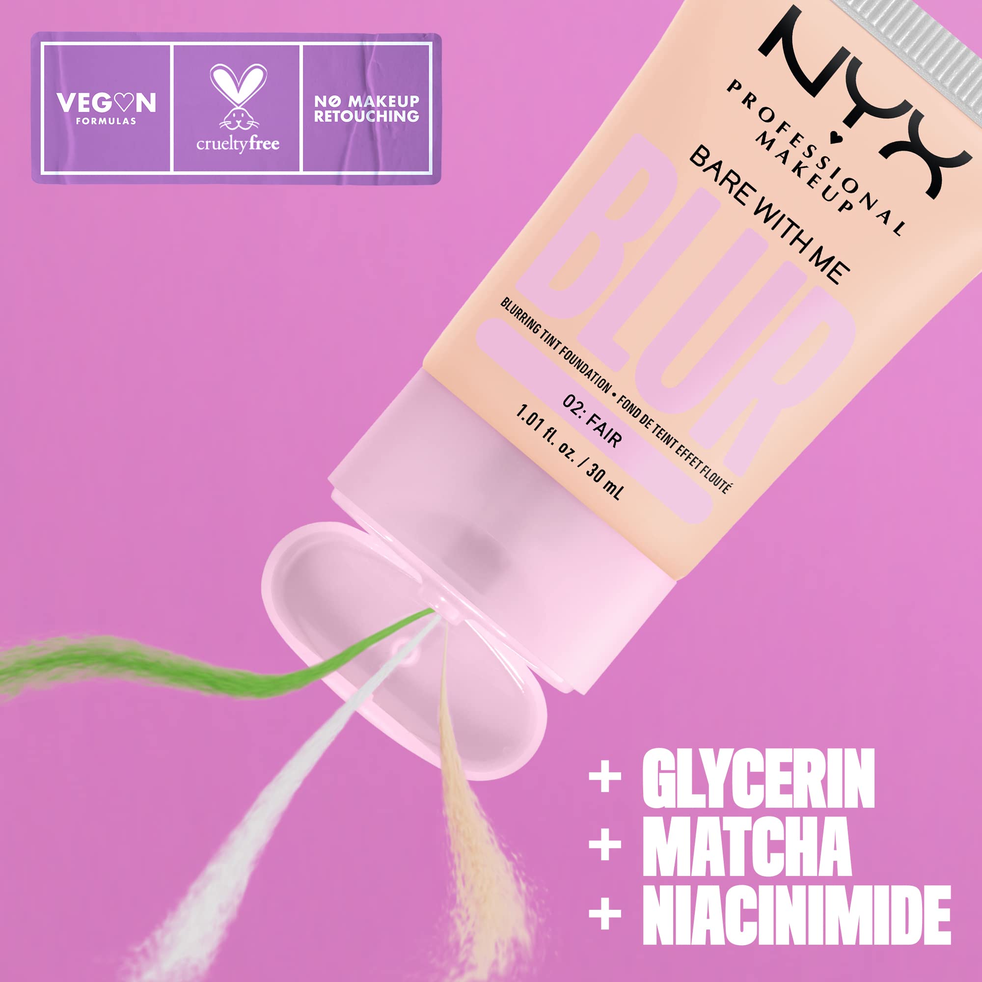 NYX Bare With Me Blur Tint Foundation brush application delivers even, streak-free finish