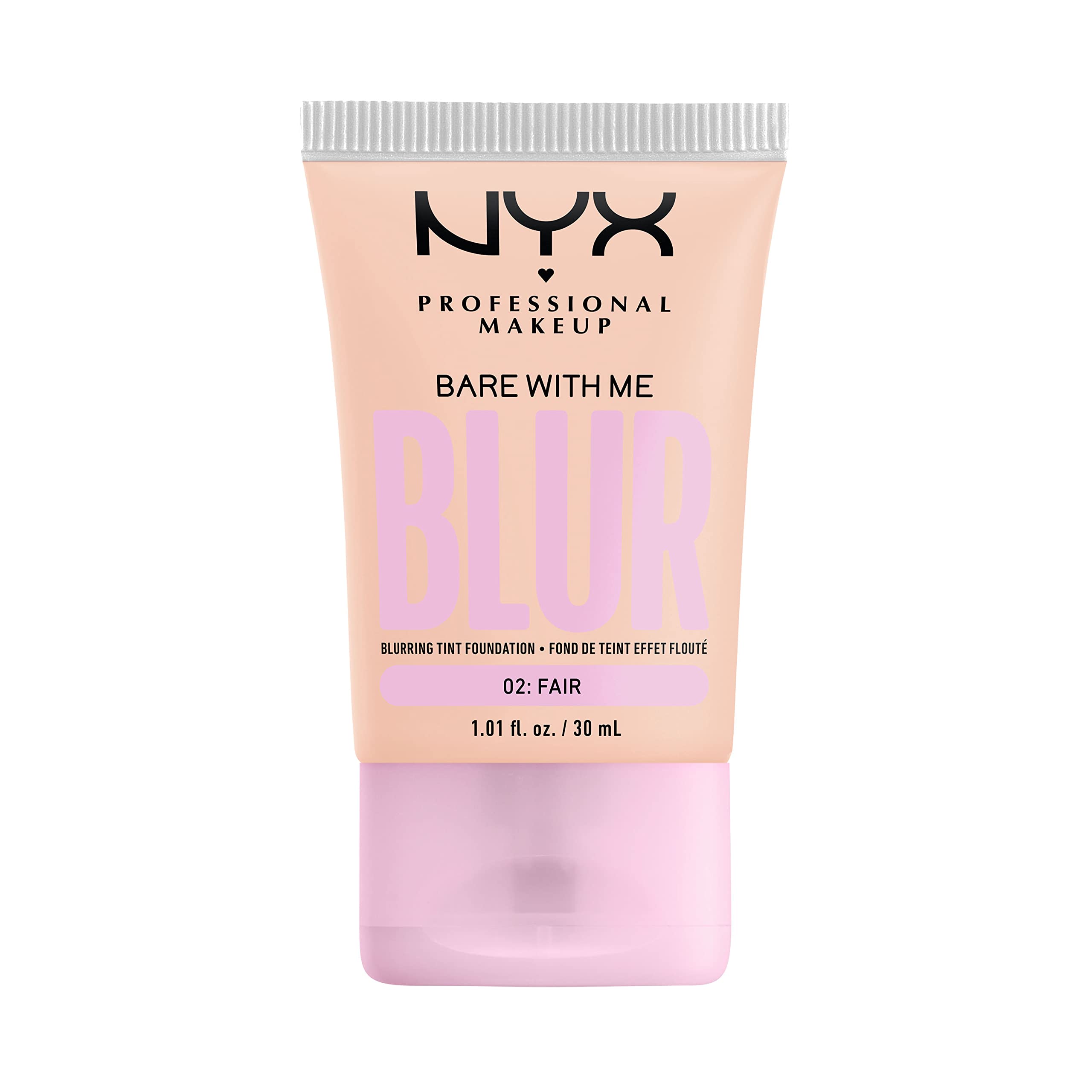 NYX Bare With Me Blur Tint Foundation bottle in Fair delivers lightweight blur for smoother skin