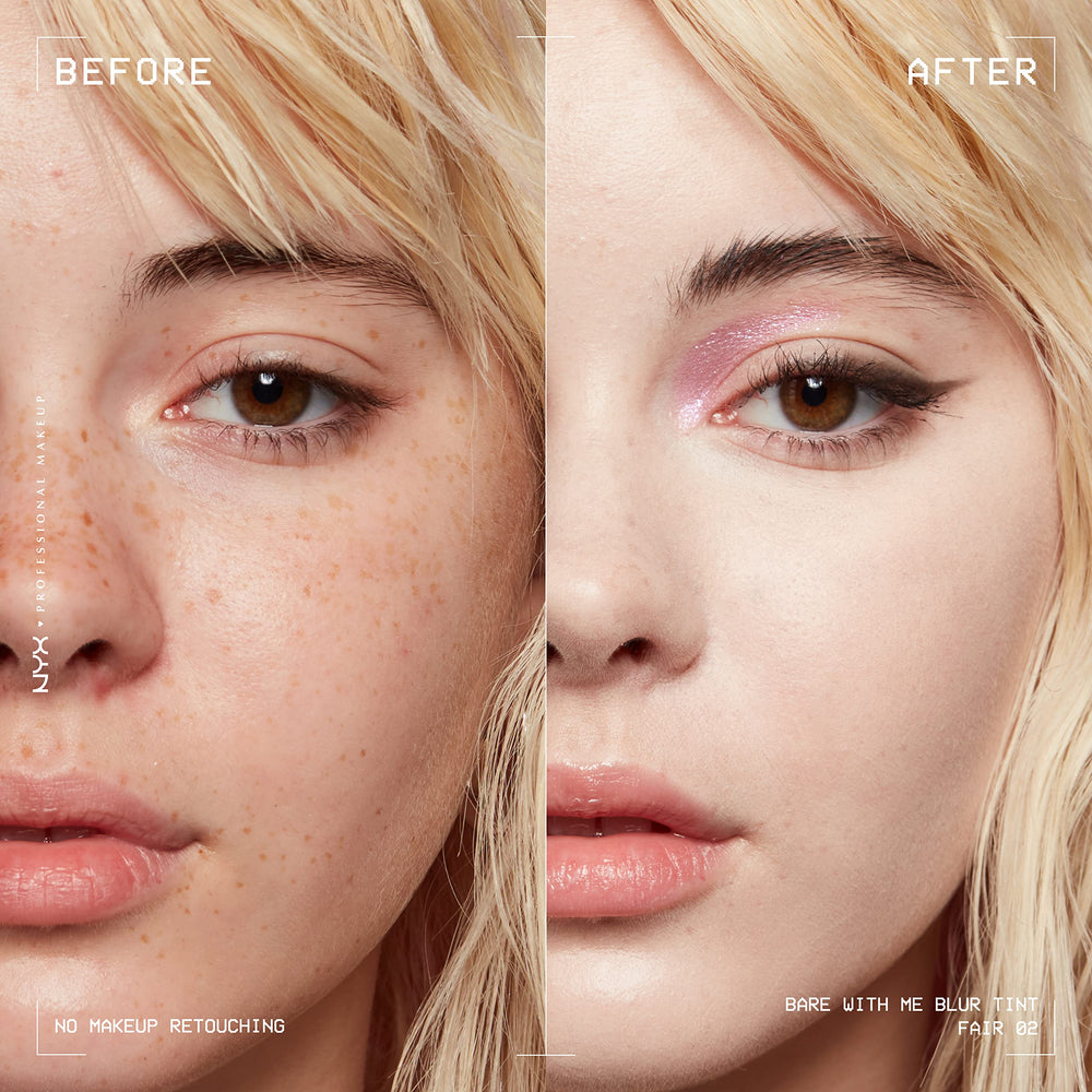 Swatches of NYX Bare With Me Blur Tint Foundation in Fair showing natural match