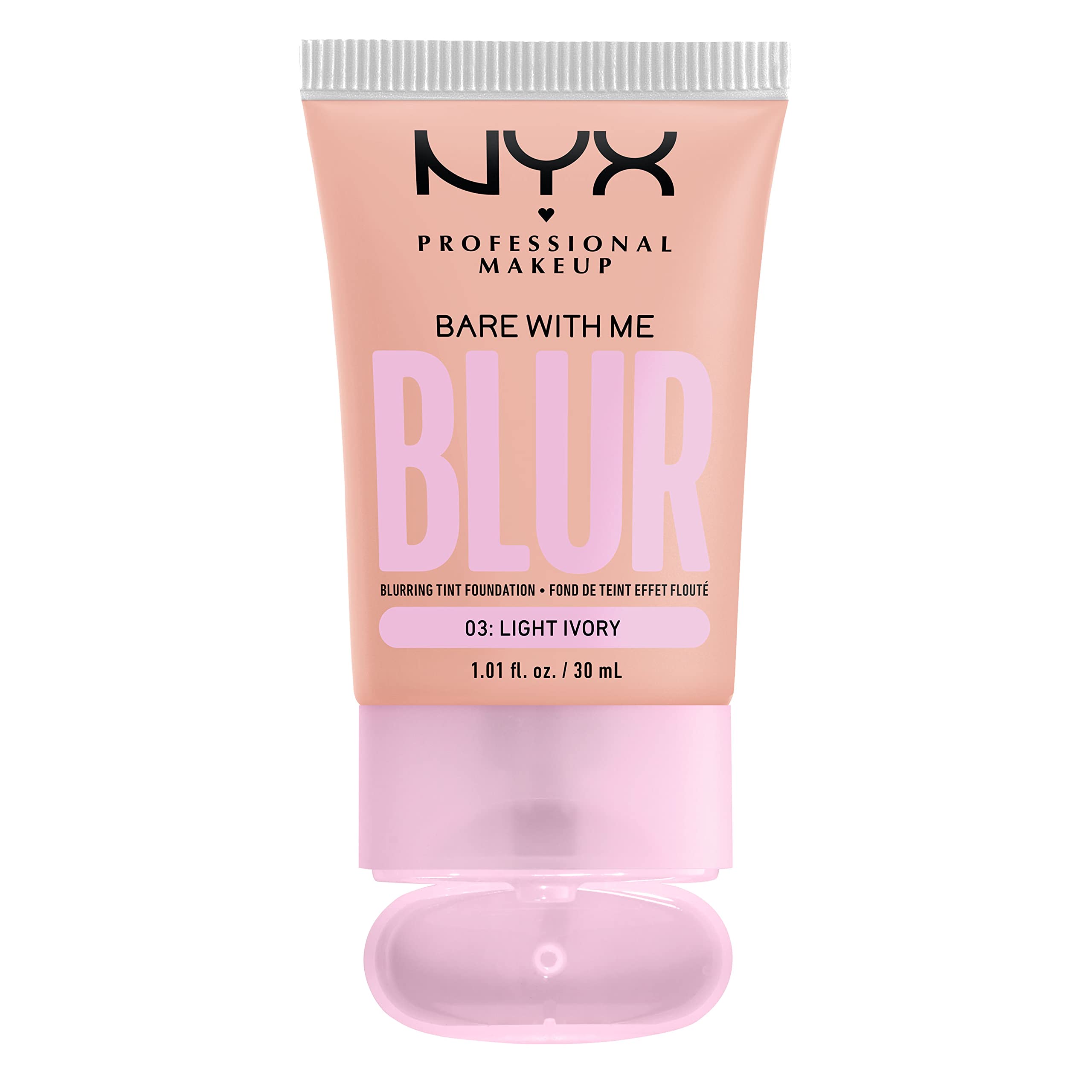 NYX Bare With Me Blur Tint Light Ivory packaging highlights shade match and easy shade selection