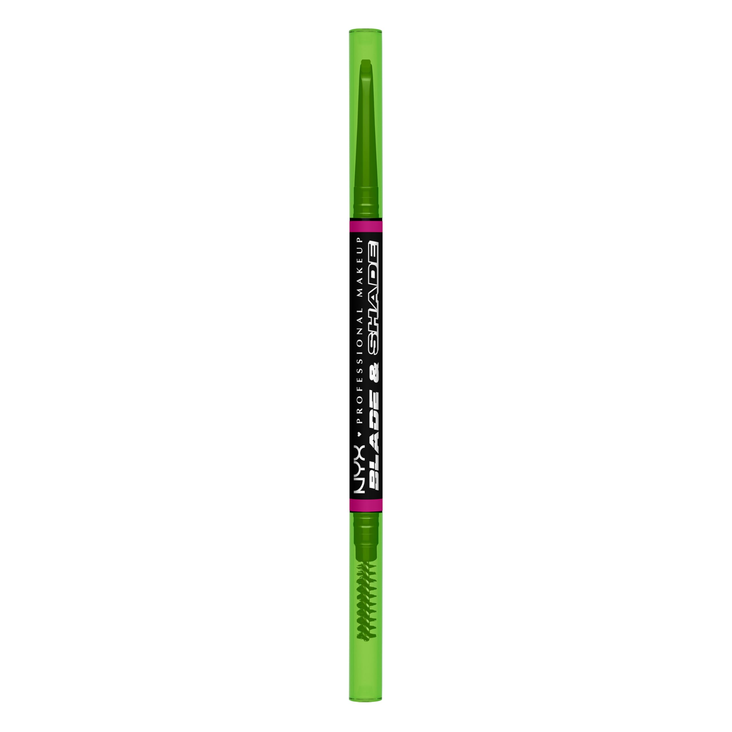 NYX Blade & Shade brow pencil nano-tip close-up showing precise blade-thin strokes for natural brows.
