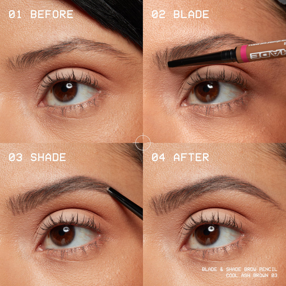 NYX Blade & Shade brow pencil swatch on skin reveals smear-resistant finish.