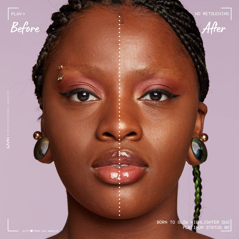 NYX Born To Glow icy highlighter duo shows where to apply on face for glow