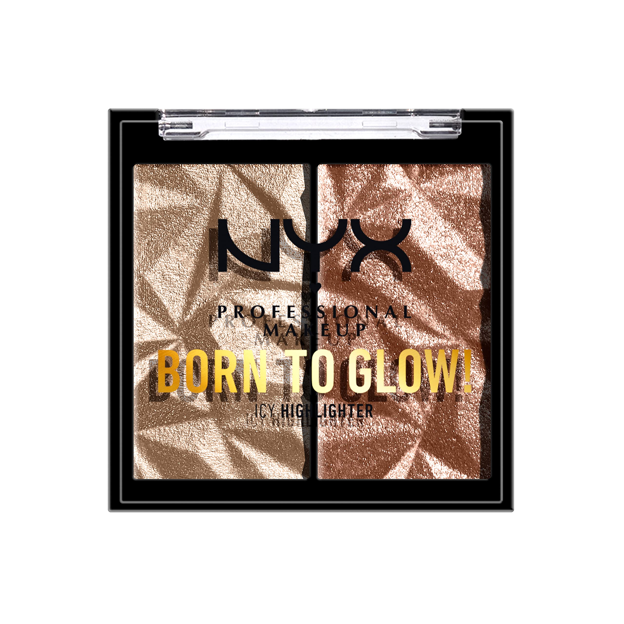 NYX Born To Glow icy highlighter duo compact delivers ultra-reflective platinum glow for contouring