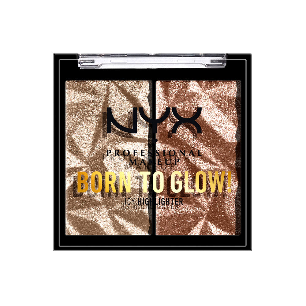 NYX Born To Glow icy highlighter duo compact delivers ultra-reflective platinum glow for contouring